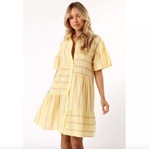 Petal & Pup Yellow Pink Stripe Peachy Mini Dress XS
